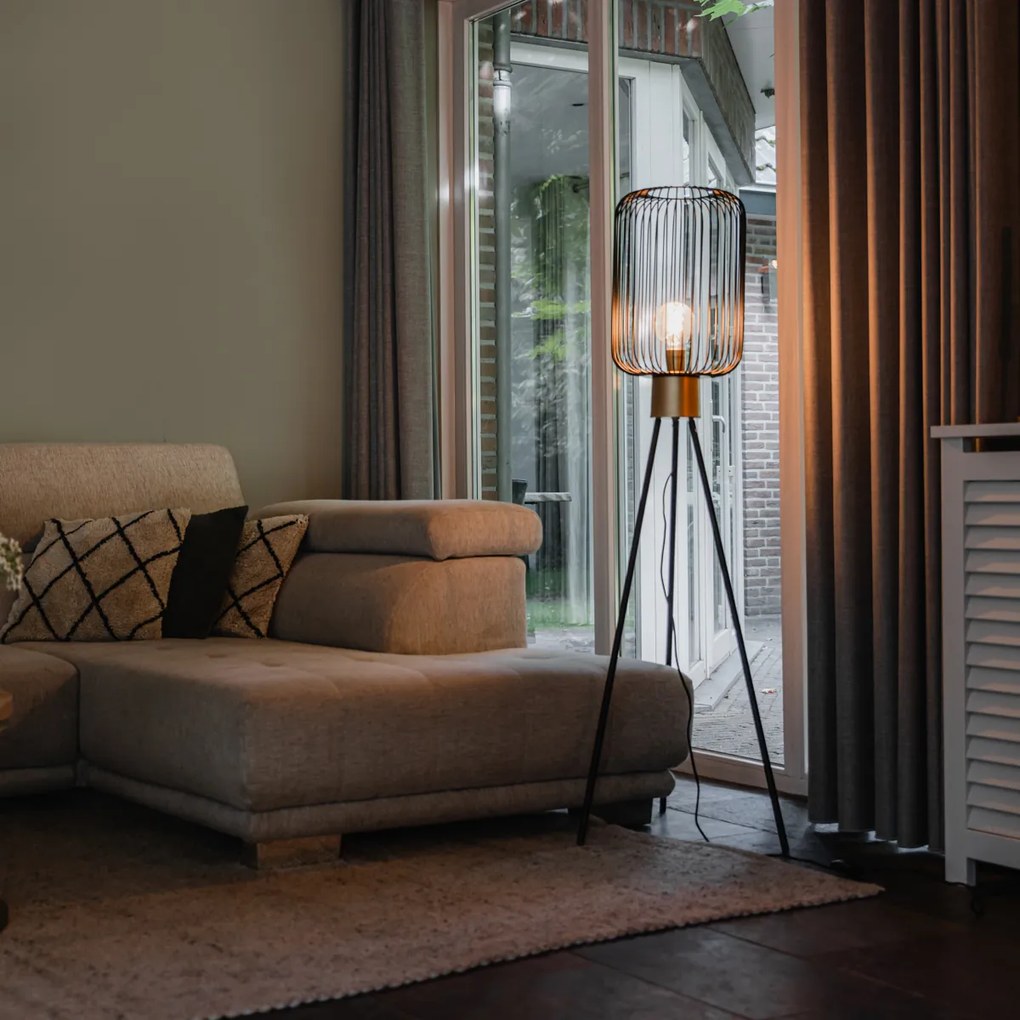 Candeeiro de pé design preto com dourado - Mayelle