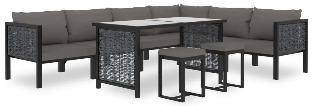9 pcs conjunto lounge de jardim c/ almofadões vime PE antracite