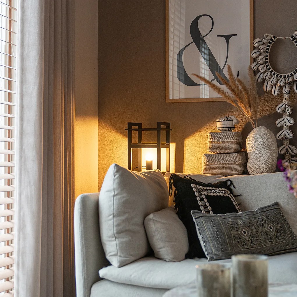 Candeeiro de mesa industrial preto com madeira - Cage Rack