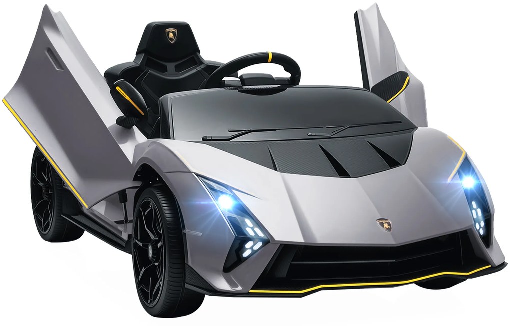 AIYAPLAY Carro Elétrico para Crianças Lamborghini 12V Controlo Remoto Faróis Buzina Arranque Lento e Música MP3 114,5x64x45,5 cm Cinza | Aosom Portugal