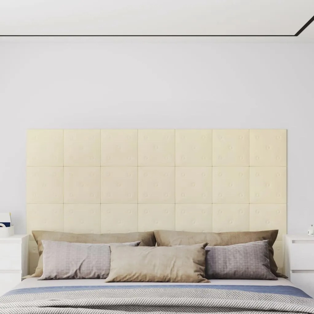 vidaXL Painel parede 12 pcs 30x30cm couro artificial 1,08 m² cor creme