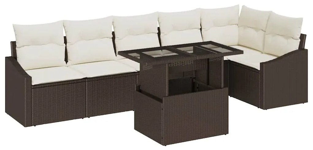 Conjunto de Sofás de Jardim de 7 Peças com Almofadas Castanho em Ratta