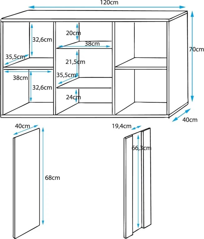 Aparador Suspenso "Lukis" com Luz LED - 120x70x40 cm - Preto Brilhante