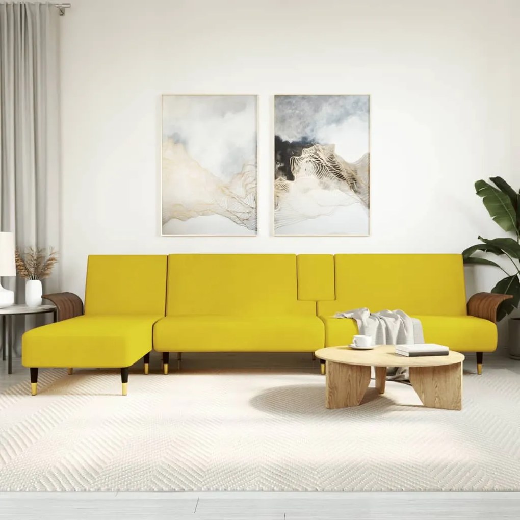 vidaXL Sofá-cama em forma de L 279x140x70 cm veludo amarelo