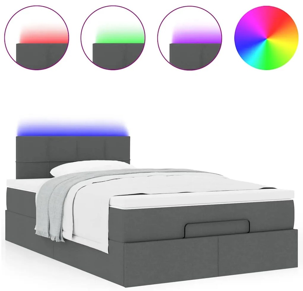 Cama otomana com colchão&LEDs 120x200 cm tecido cinzento escuro