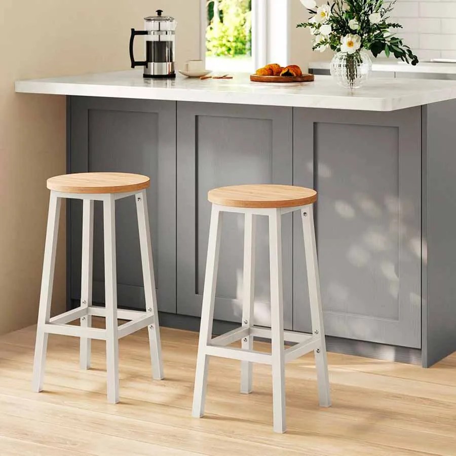 Conjunto de 2 bancos de bar 32 x 65 cm (Ø x H) carvalho bege-branco
