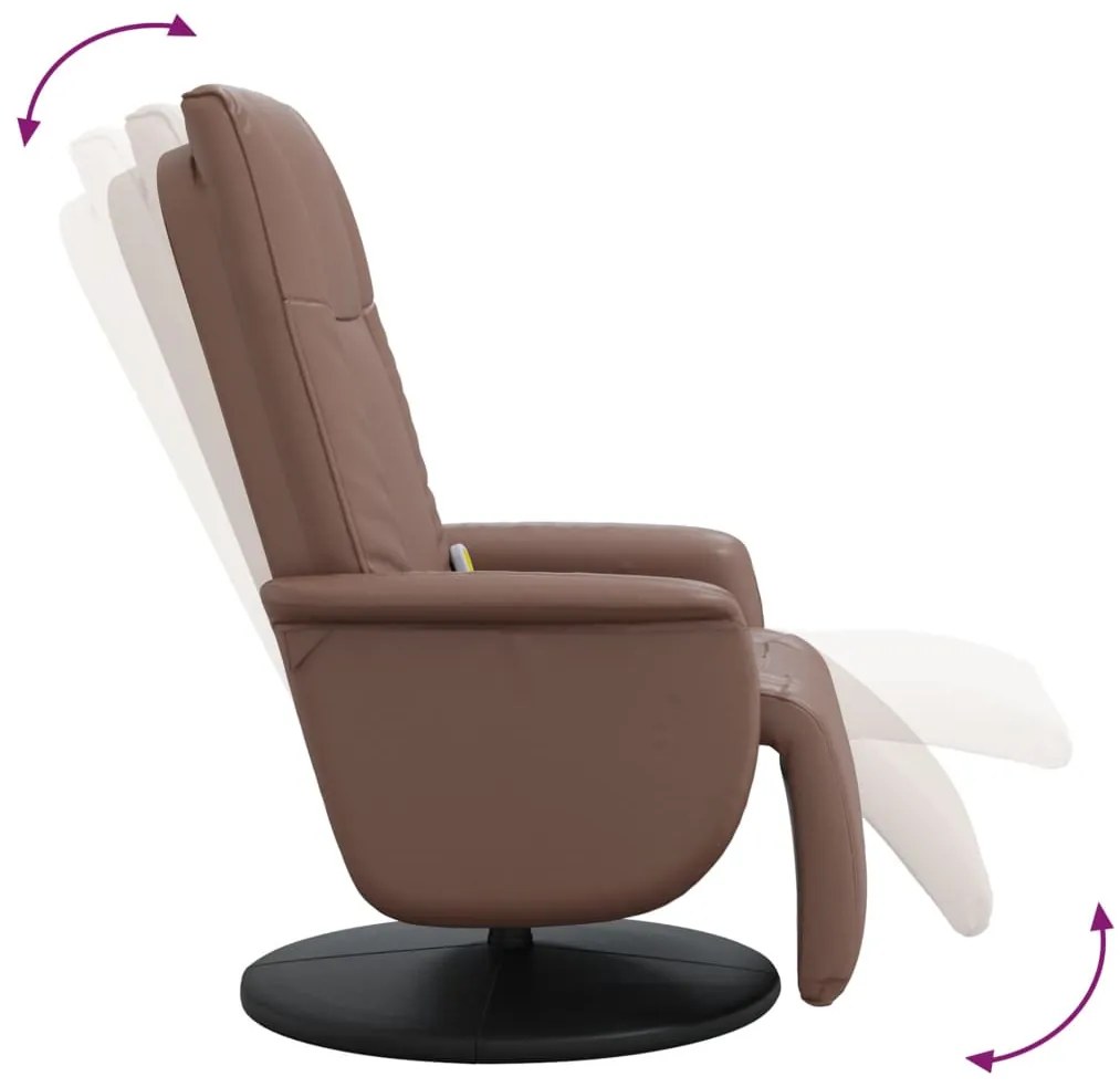 Poltrona massagens recl. c/ apoio pés couro artificial castanho