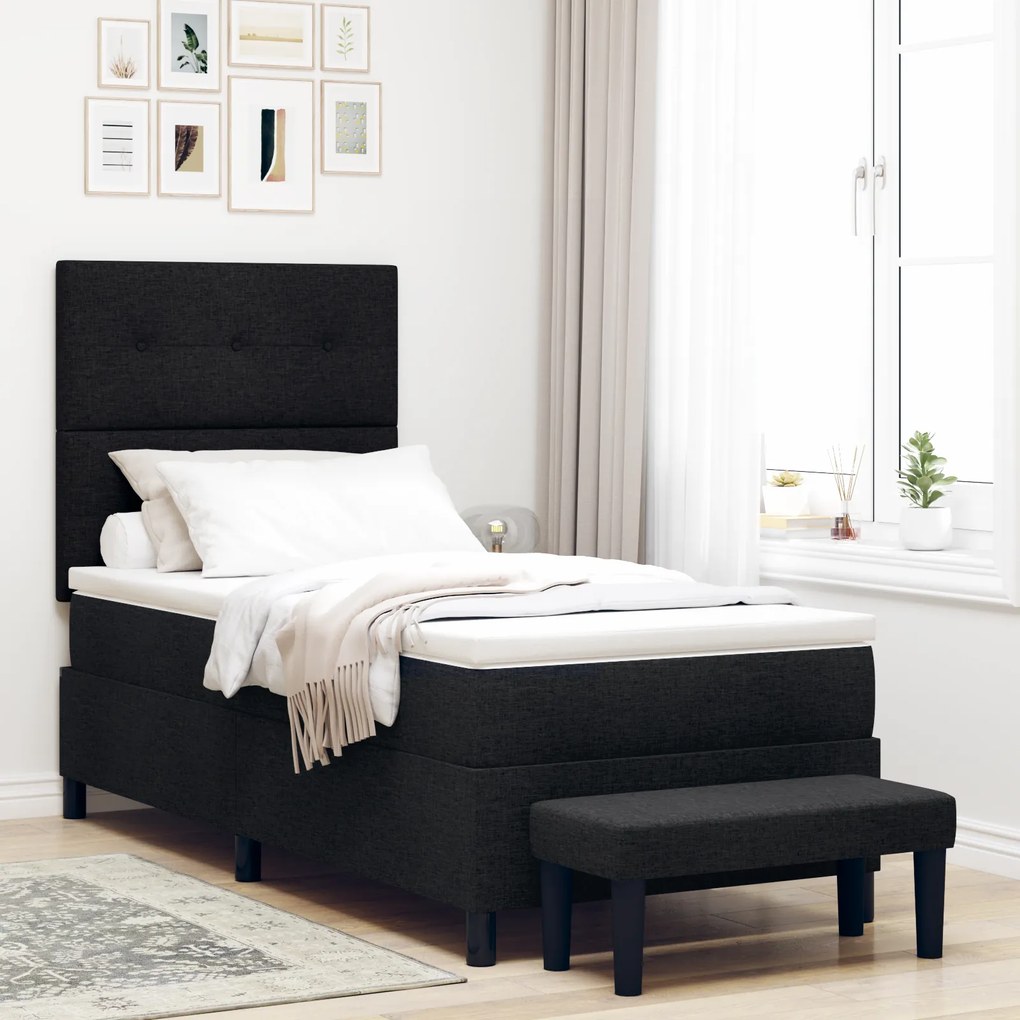vidaXL Cama Box Spring com Colchão e Banco Preto 90x200 cm Tecido