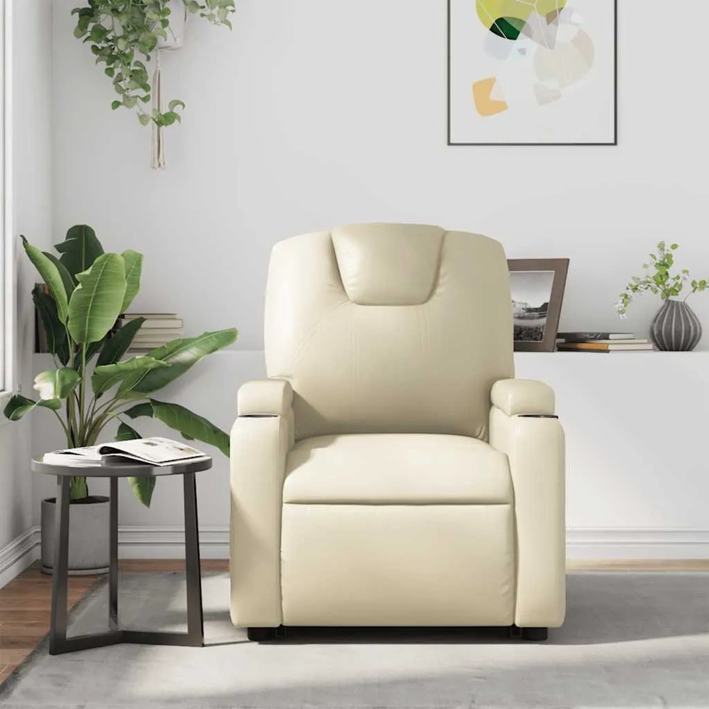 Poltrona de massagens reclinável couro artificial cor creme