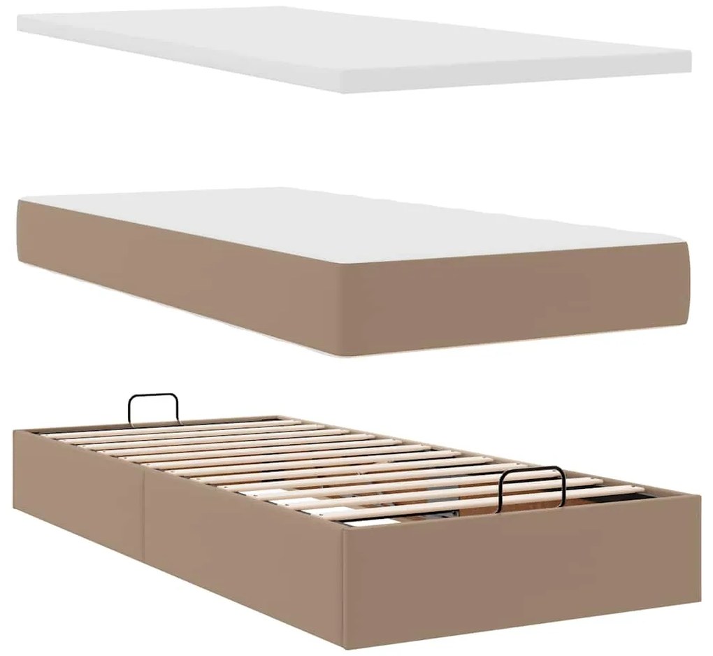 Cama otomana com colchão 100x200 cm couro artificial cappucino