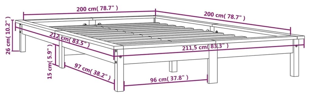 Estrutura de cama 200x200 cm pinho maciço castanho mel