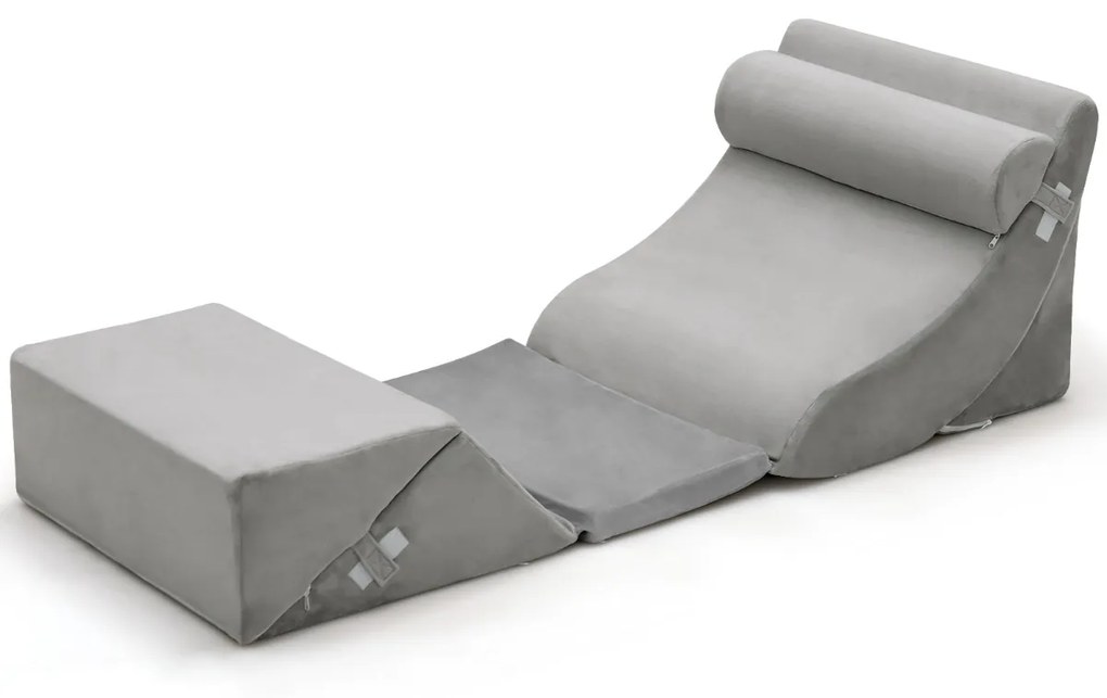 Conjunto de travesseiros ortopédicos para cama almofadas de cunha ajustáveis de espuma para pescoço, costas, pernas, capa lavável na máquina cinza