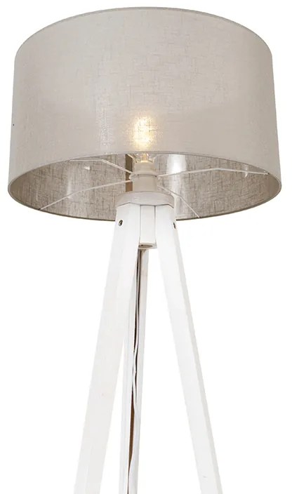 Candeeiro de pé moderno tripé branco com cúpula bege 50 cm - Tripod Classic Moderno