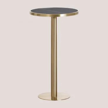 Mesa Alta De Bar Redonda Ø60 Cm Em Grés Xiren Preto - Dourado Escovado - Sklum