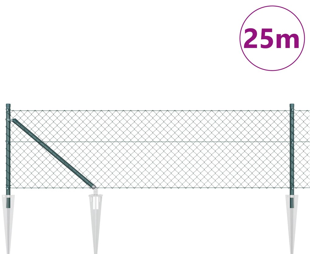 Cerca de Arame Revestido com 13 Postes de Espeto 0,4x25 m Aço Galvaniz