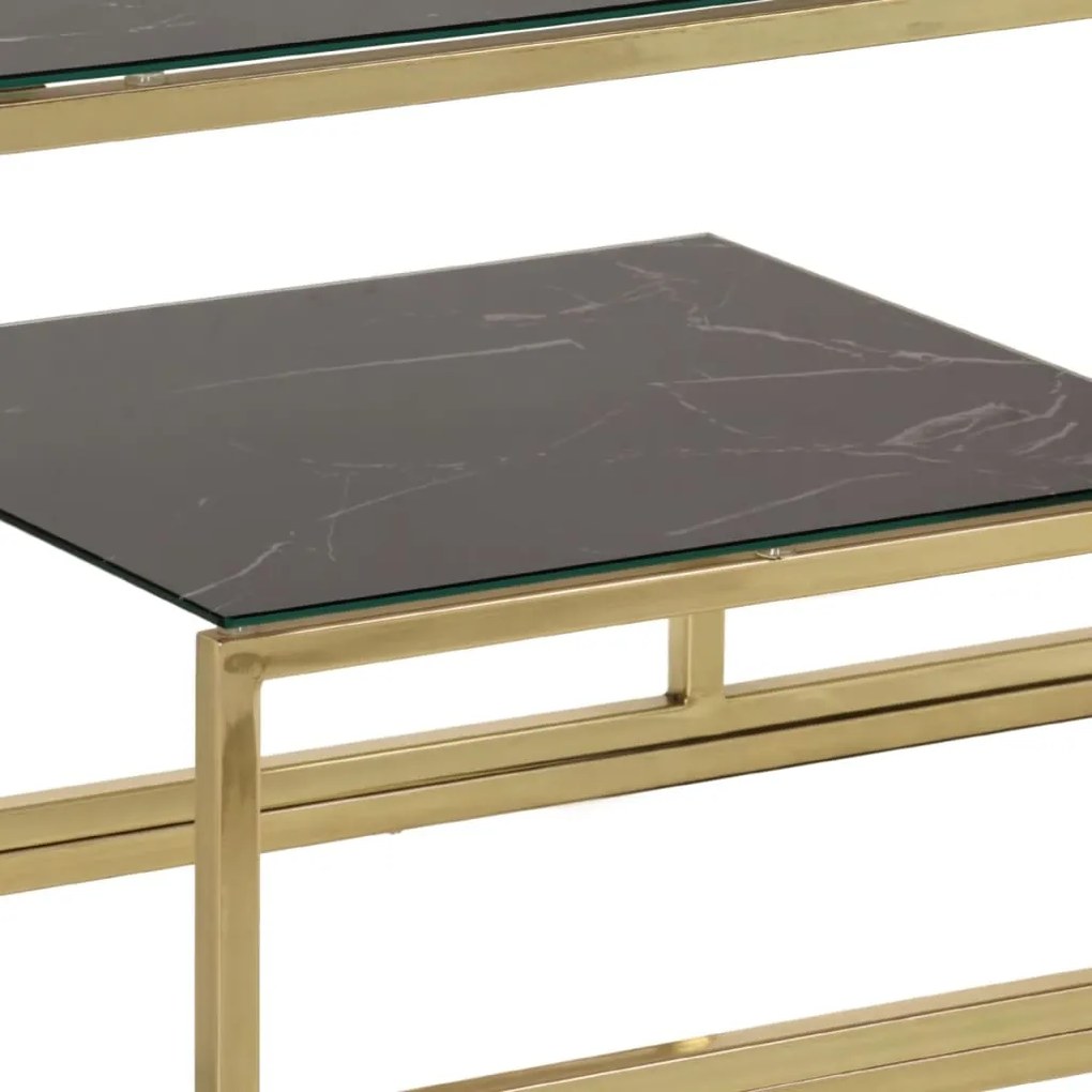 Mesa consola aço inoxidável e vidro temperado dourado