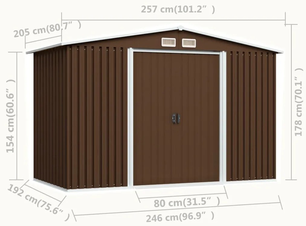 Abrigo de jardim 57x205x178 cm aço castanho