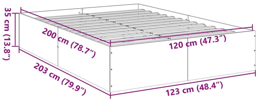 Estrutura de cama 120x200 cm derivados de madeira cinza sonoma