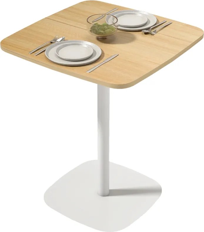 Mesa de Refeição Pequena Mesa de Cozinha Quadrada para 2 Pessoas Base Quadrada em Aço 60x60x75 cm Madeira e Branco