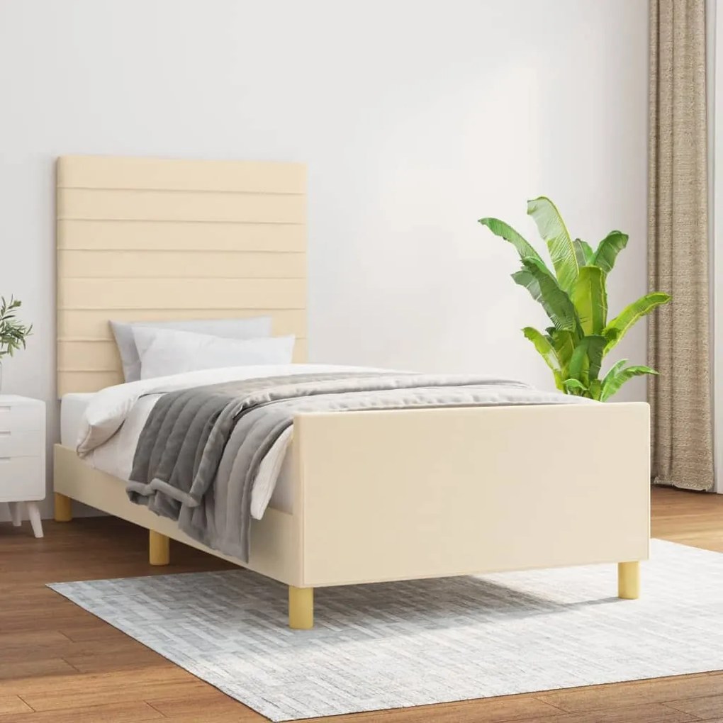 vidaXL Estrutura de cama sem colchão 90x190 cm tecido creme