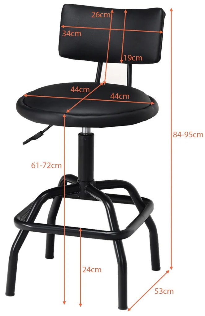 Banco de bar giratório Cadeira de bar estofada em couro PU Altura ajustável para cozinha Jantar Lounge Bar 53 x 53 x 84-95 cm Preto