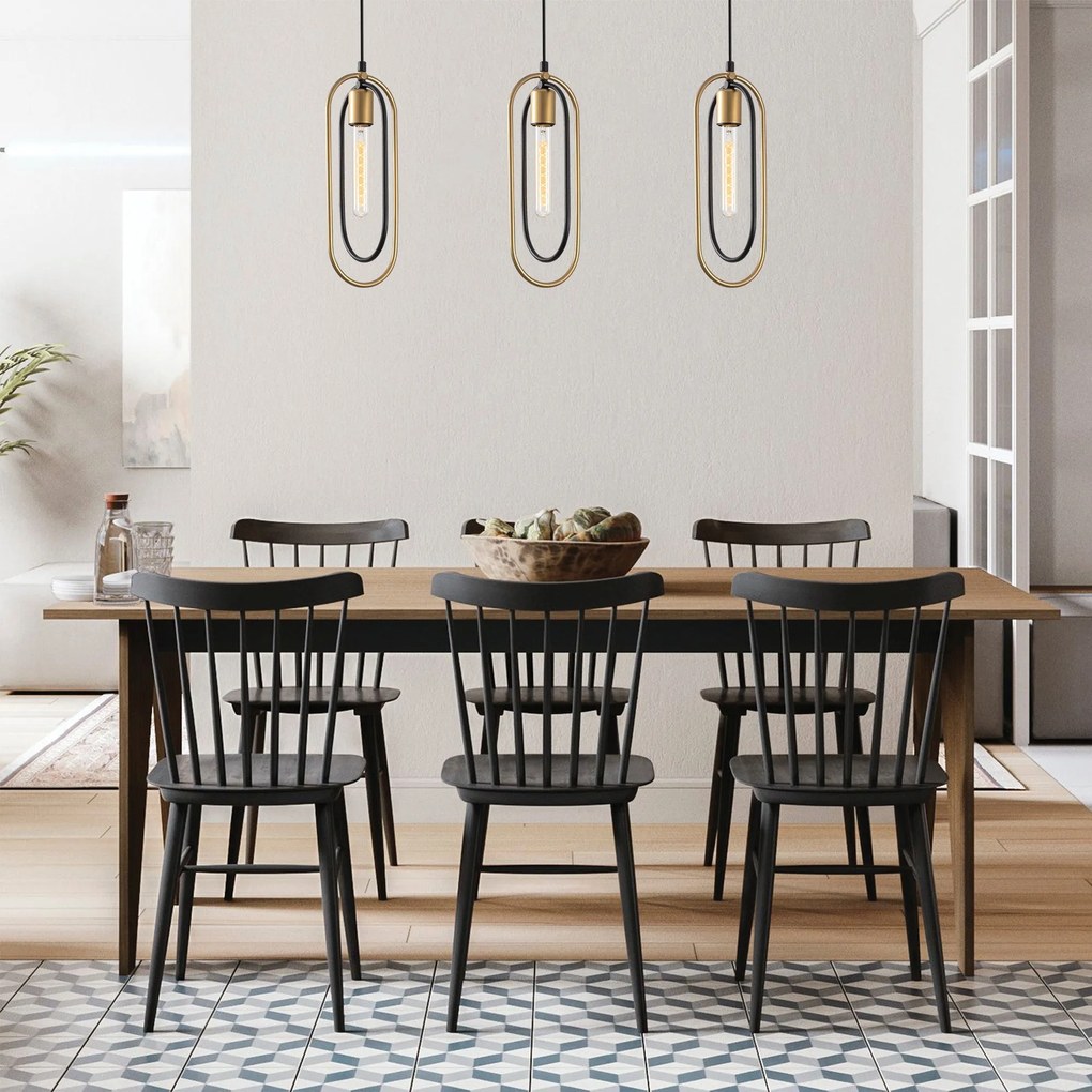 Candeeiro de Teto Cerco – Preto e Dourado – 64 x 8 cm