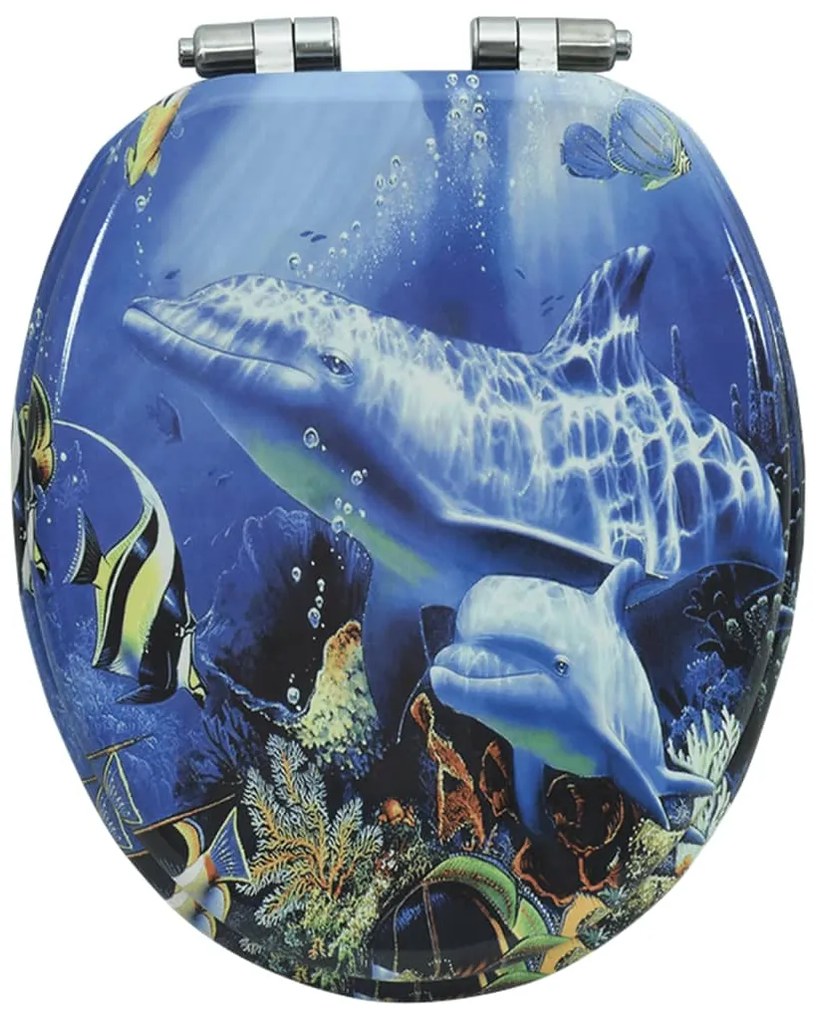 Assento de sanita com tampa de fecho suave MDF design golfinhos