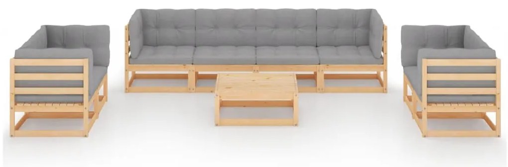 9 pcs conjunto lounge de jardim c/ almofadões pinho maciço