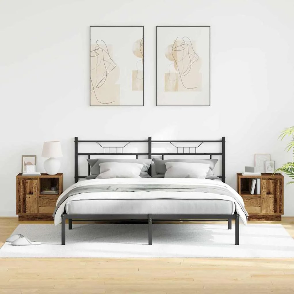 Cômodas de Cabeceira com LED 2 pcs Madeira Velha 50x34,5x50 cm