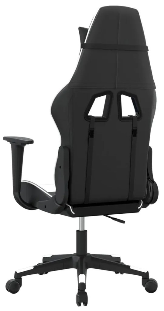 Cadeira gaming massagens couro artificial preto e branco