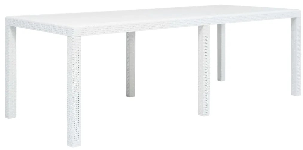 Mesa de jardim 220x90x72 cm plástico branco com aspeto de vime