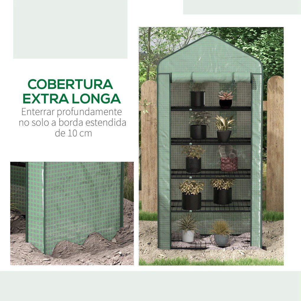 Estufa de Jardim de 5 Prateleiras Estufa Resistente com 1 Porta com Fe