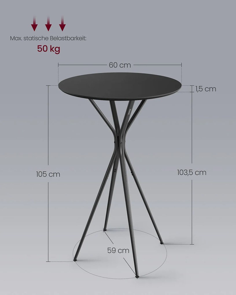 Mesa de bar com estrutura metálica 60 x 60 x 105 cm Preto- Preto mate