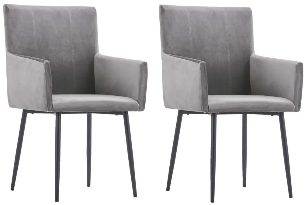 vidaXL Cadeiras de jantar com apoio de braços 2 pcs veludo cinzento