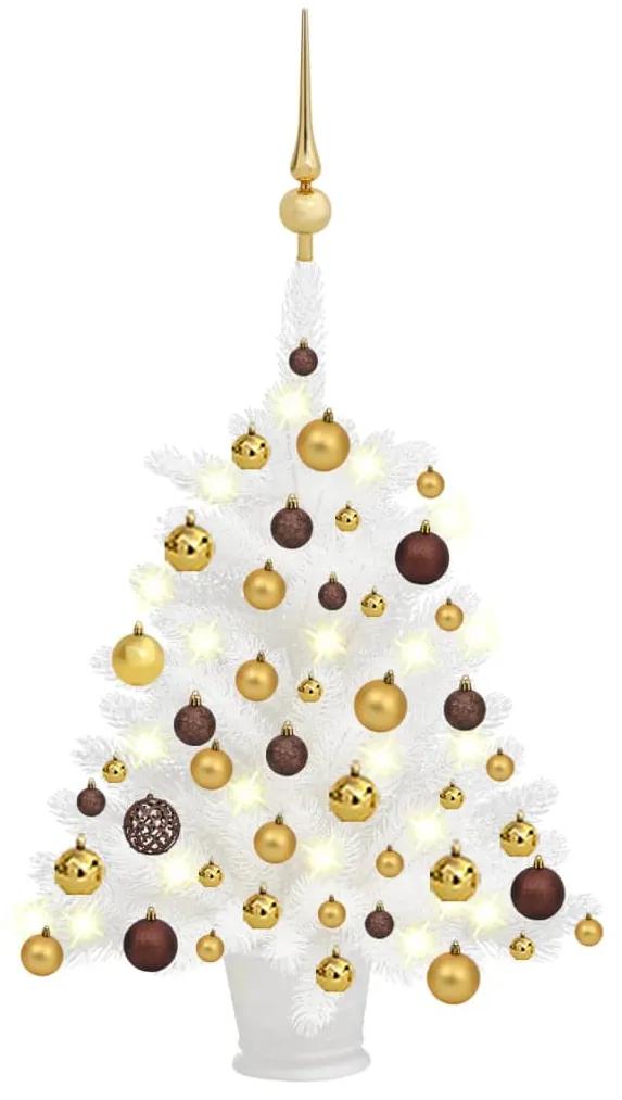 3077544 vidaXL Árvore de Natal artificial com luzes LED e bolas 65 cm branco