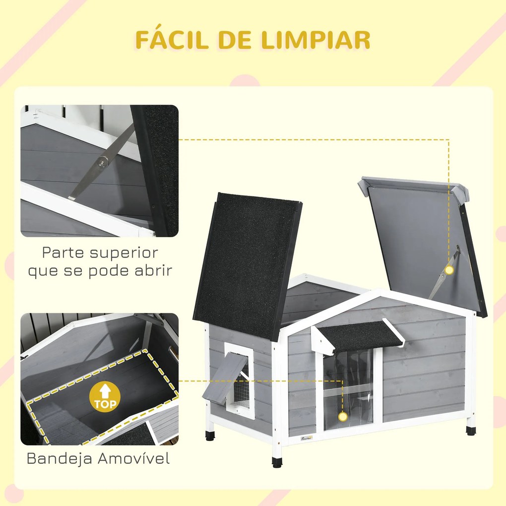 PawHut Casa para Cães de Madeira 97x72x65 cm Casa para Animais de Esti