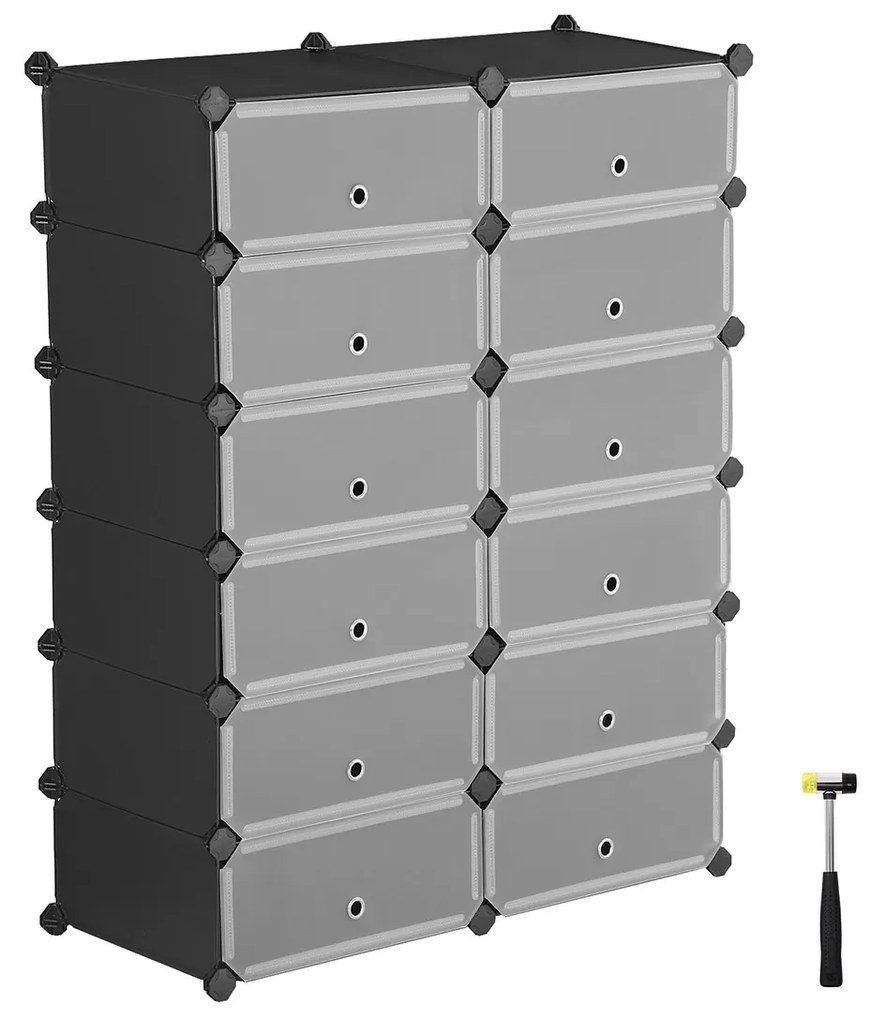 SONGMICS Sapateira com Encaixe, Organizador de Armazenamento Retangular, Unidade de Prateleira de Armazenamento Modular DIY com 12 Compartimentos, 40 x 30 x 17 cm para cada compartimento, Guarda-roupa de Arame Metálico, Preto LPC26HV1