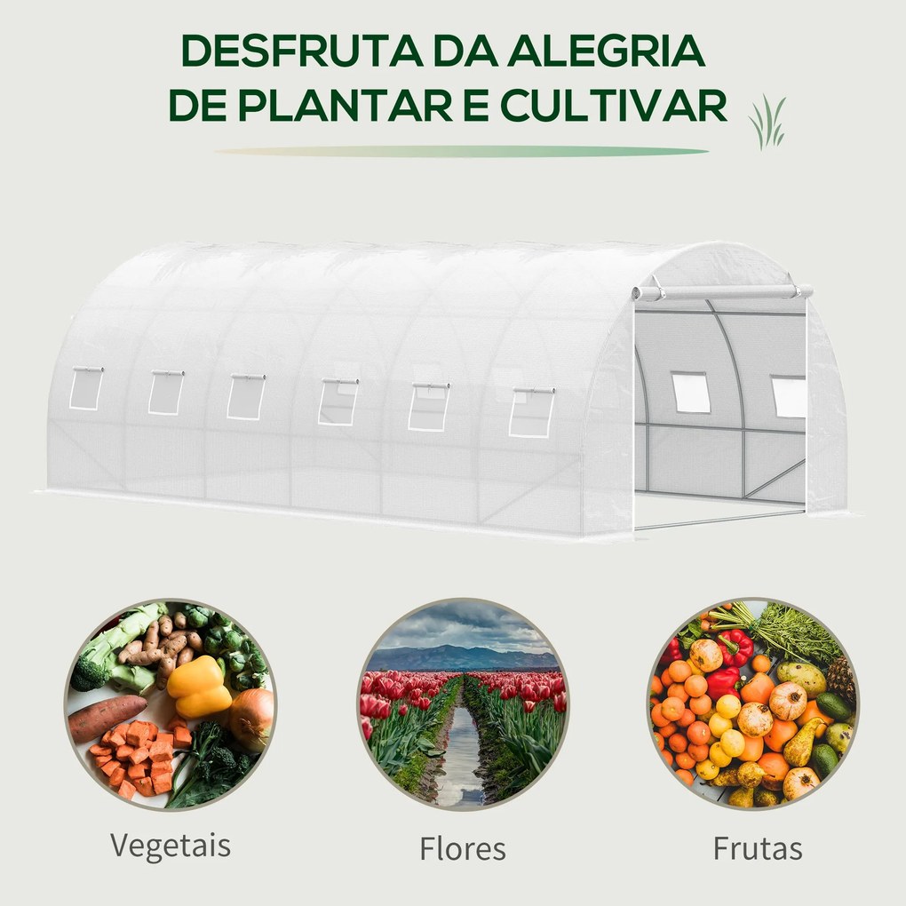 Estufa de Túnel 600x300x200cm com Porta Enrolável 12 Janelas Cobertura