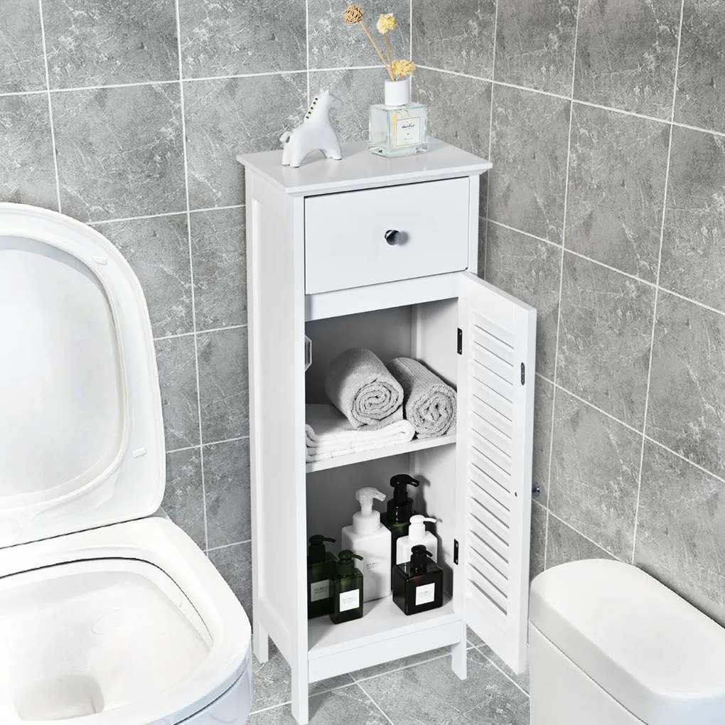 Armário de Arrumação de Casa de Banho, 32 x 30 x 88 cm, Prateleira Ajustável, Branco