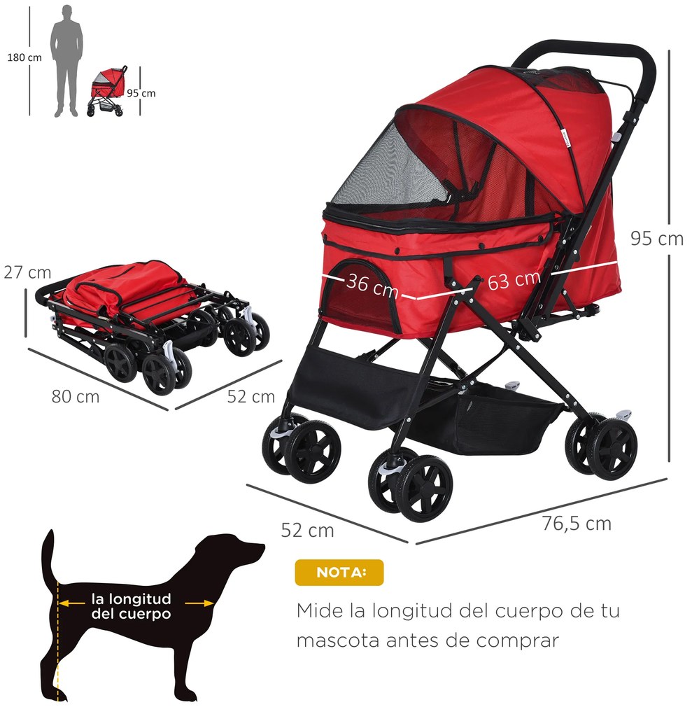 Carrinho para Animais de Estimação Dobrável Carro para Cães e Gatos com Capô Ajustável Cesta de Armazenamento Cinto de Segurança Tecido Oxford 600D Aç