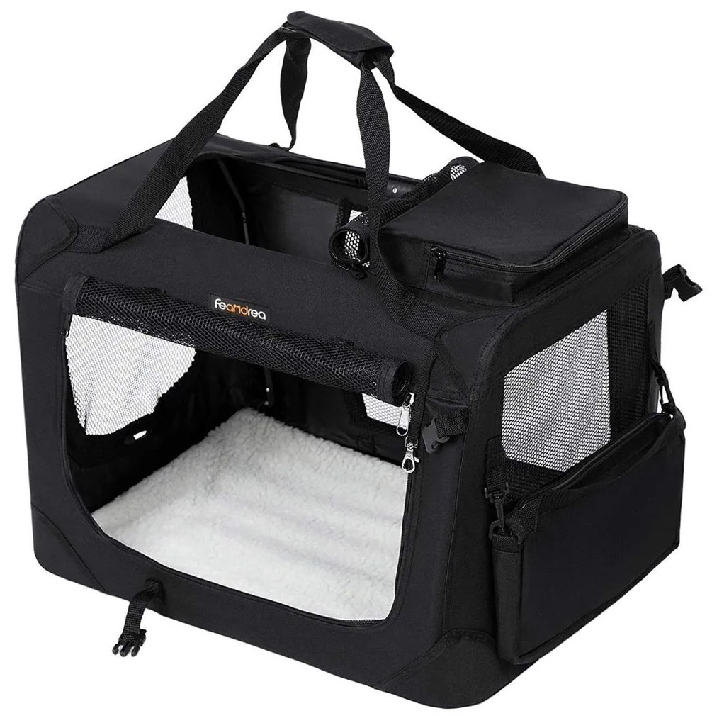 Caixa de transporte para cães FEANDREA, caixa de transporte dobrável de tecido para animais de estimação, 102 x 69 x 69 cm, preta