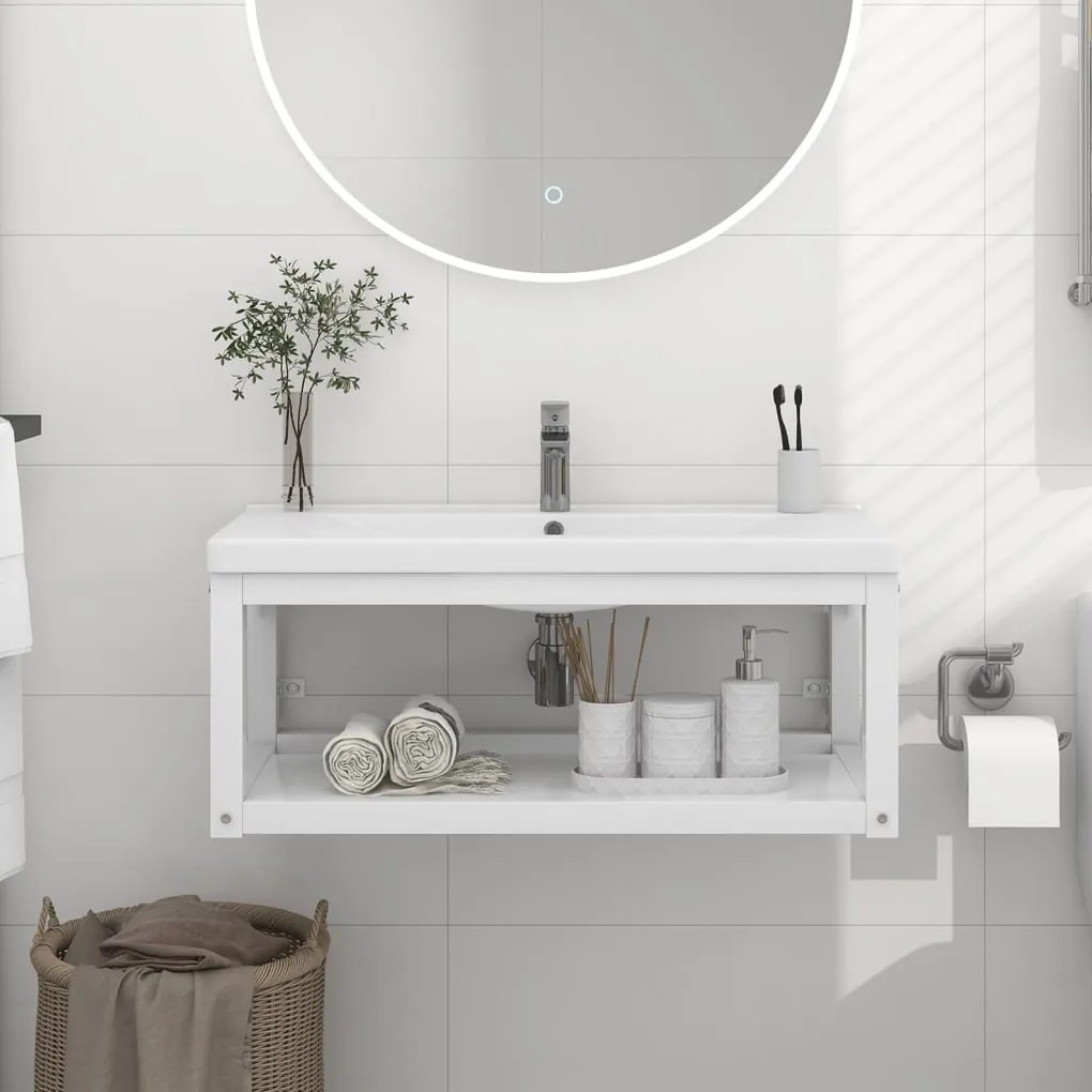 vidaXL Estrutura de parede p/ lavatório ferro 79x38x31cm branco