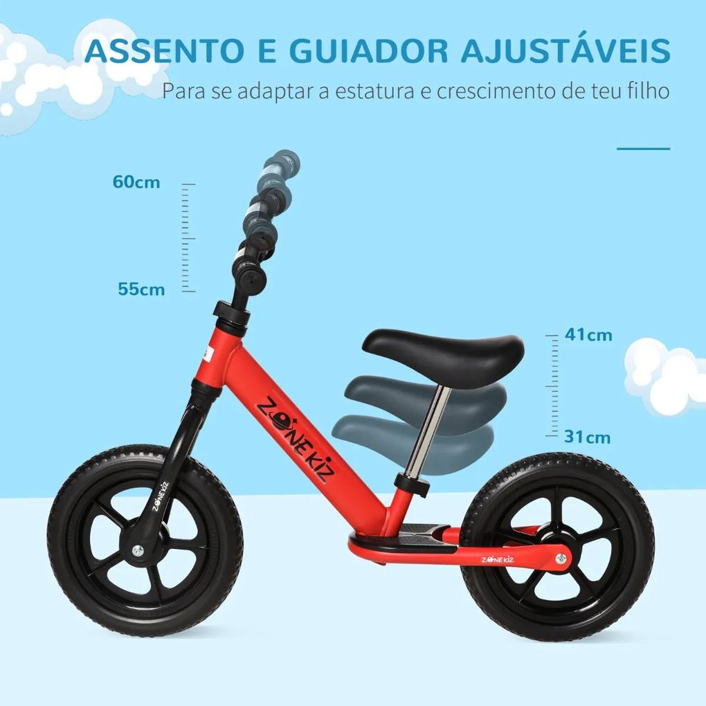 Bicicleta sem Pedais para Crianças acima de 3 Anos com Assento e Guiador Ajustáveis Bicicleta de Equilíbrio Infantil com Estrutura de Aço 89x37x55-60c