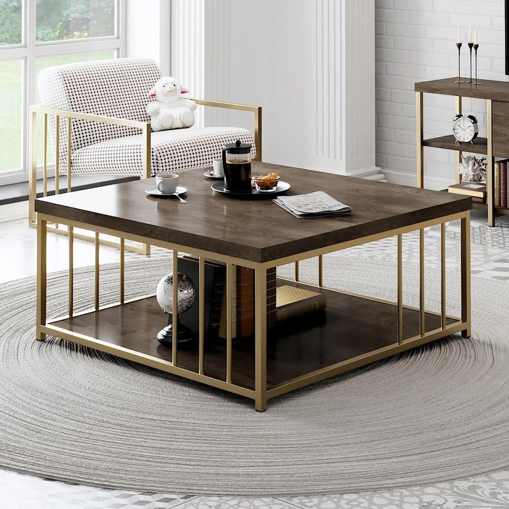 Mesa de Centro Zenn – Noz Dourado – 90x90x40 cm
