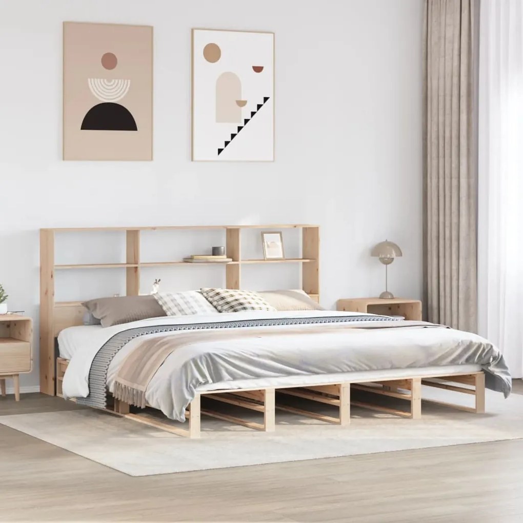 vidaXL Cama com estante sem colchão 180x200 cm madeira maciça