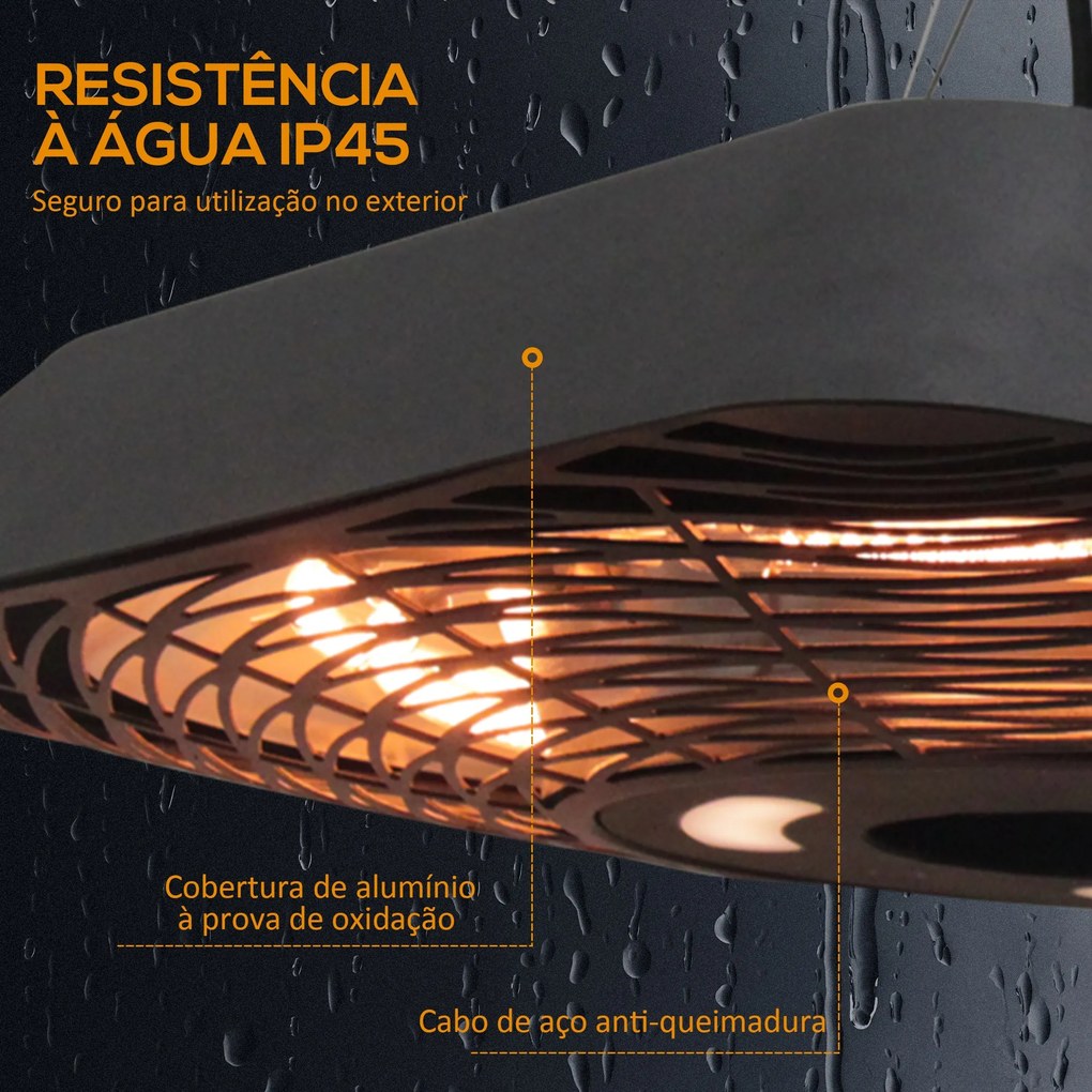 Aquecedor Elétrico de Teto com 3 Faixas de Temperatura 800W/1200W/2000