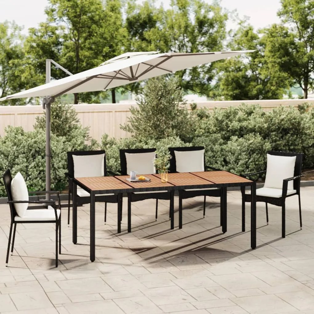 vidaXL Mesa de jardim c/ tampo de madeira vime PE/acácia maciça preto
