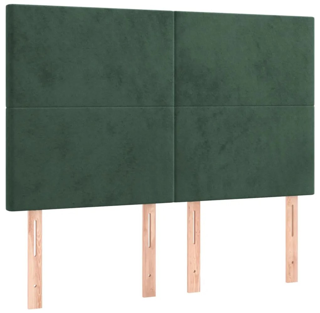 Cama box spring c/ colchão/LED 140x190 cm veludo verde-escuro