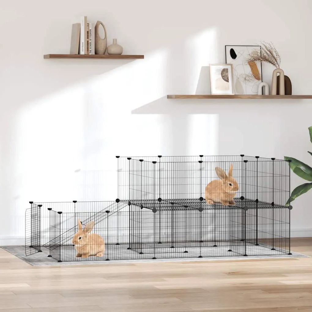 vidaXL Gaiola p/ animais de 44 painéis c/ porta 35x35 cm aço preto
