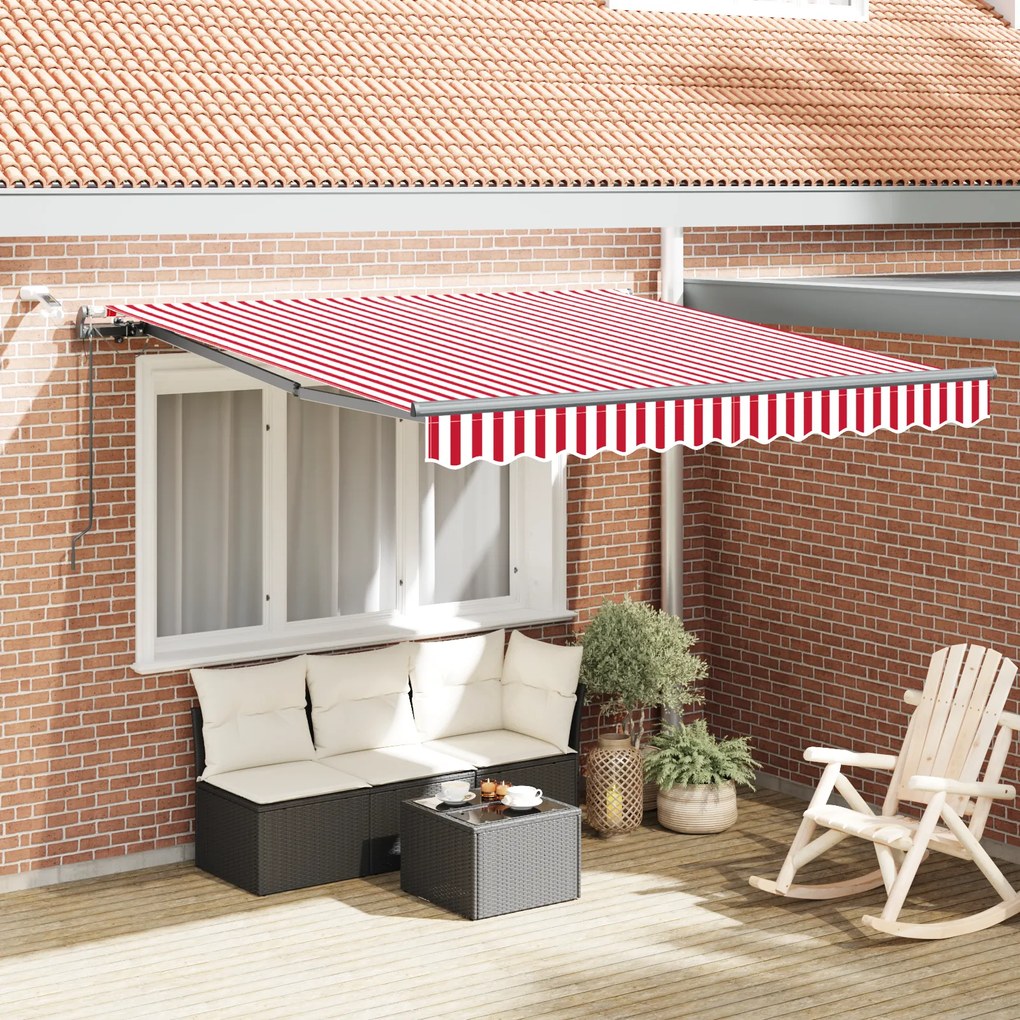 vidaXL Toldo Retrátil Automático com LED Vermelho e Branco 300x250 cm